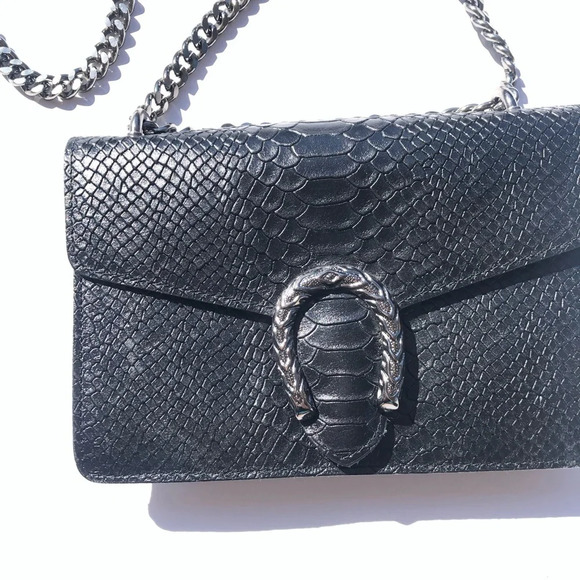 Borse in Pelle Black Leather Chain Strap Crossbody Shoulder Bag - Picture 4 of 7